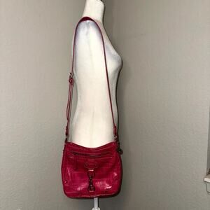 Nine West Crossbody Bag Women's Pink Faux Leather Croc Embossed Shoulder Strap